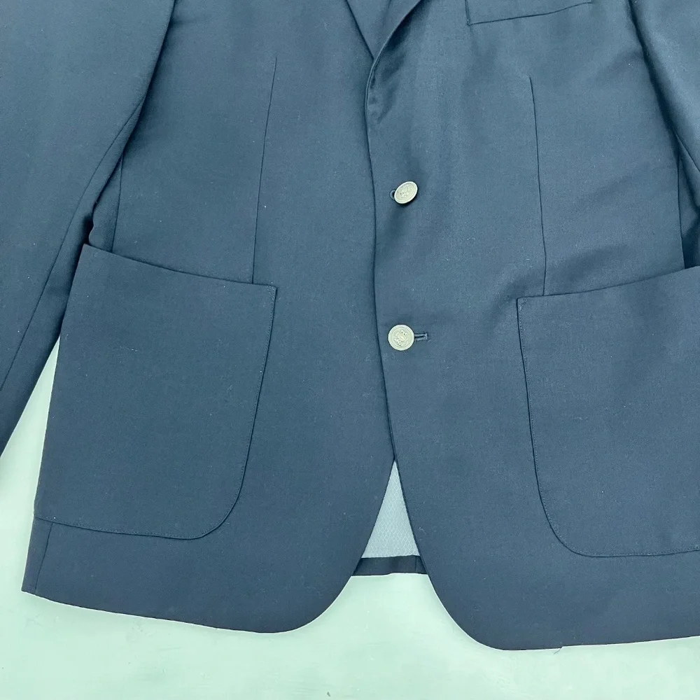Tasso Elba Mens 42R Single Breasted Blazer Navy Blue Wool Notch Lapel Two-Button